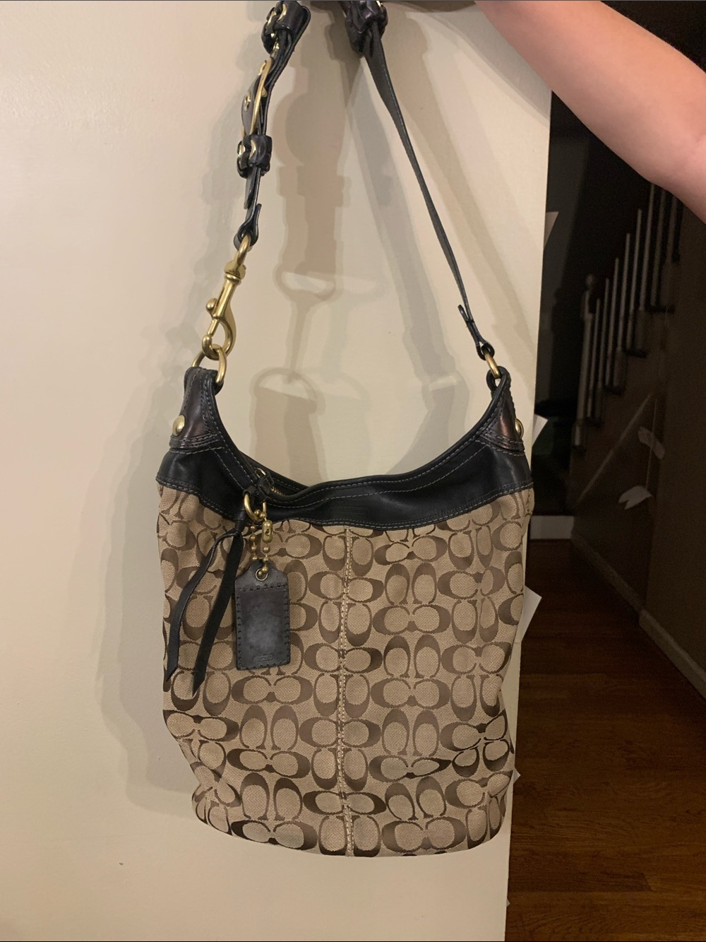 Coach Beige and Black Signature Canvas Hobo